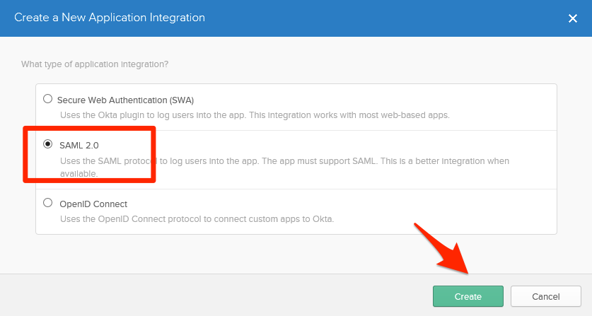 Choose the SAML 2.0 template