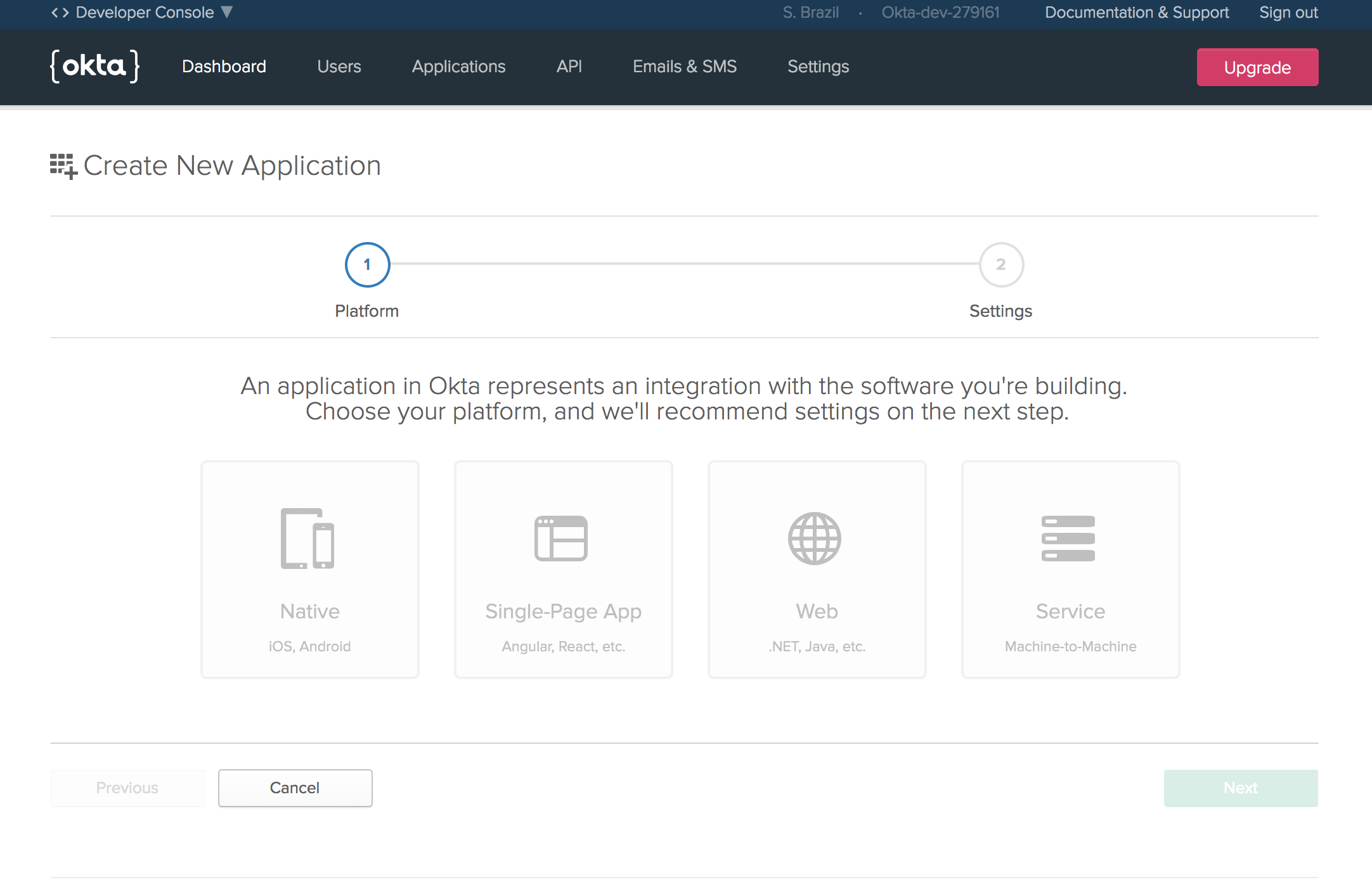 Screen Shot of Okta create application