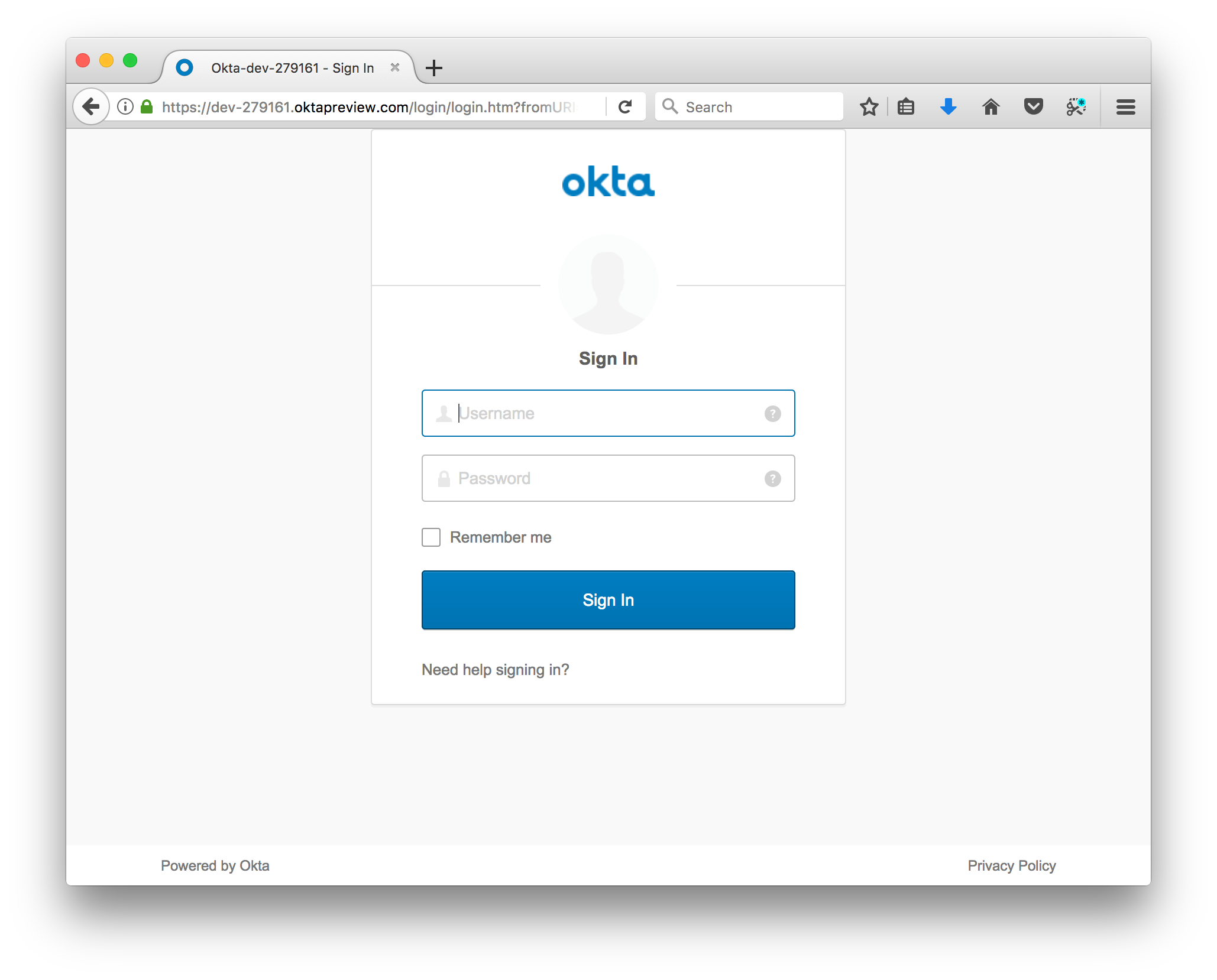 Screen Shot of Okta Login