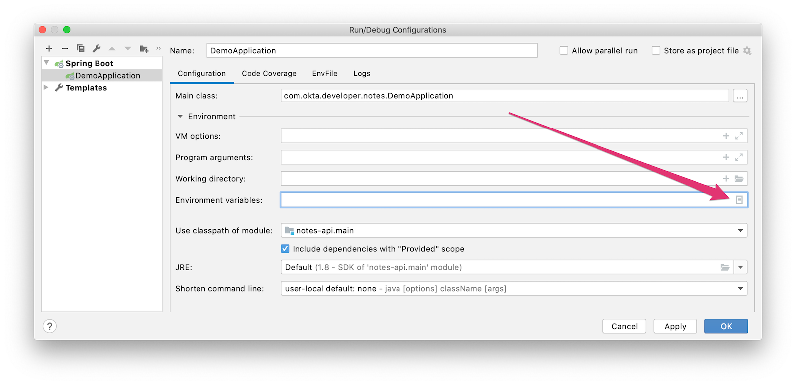 Edit DemoApplication Configuration