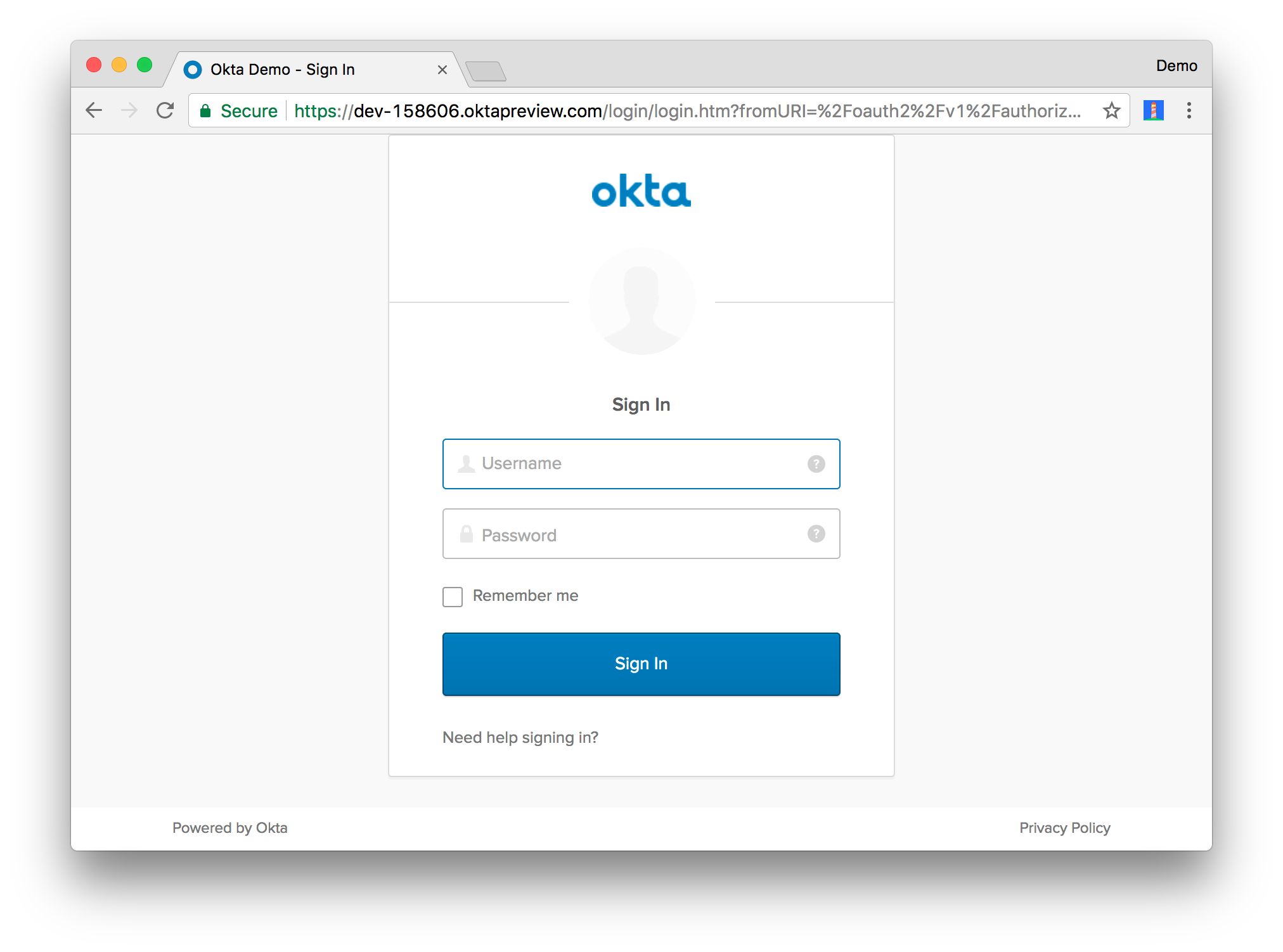 Okta Login form