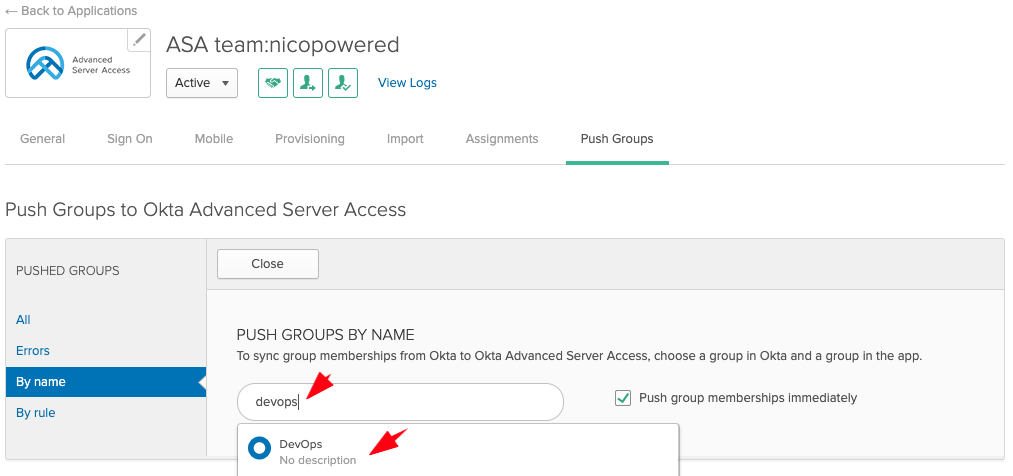 Okta push groups by name