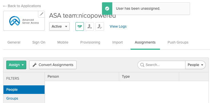 Okta user unassigned