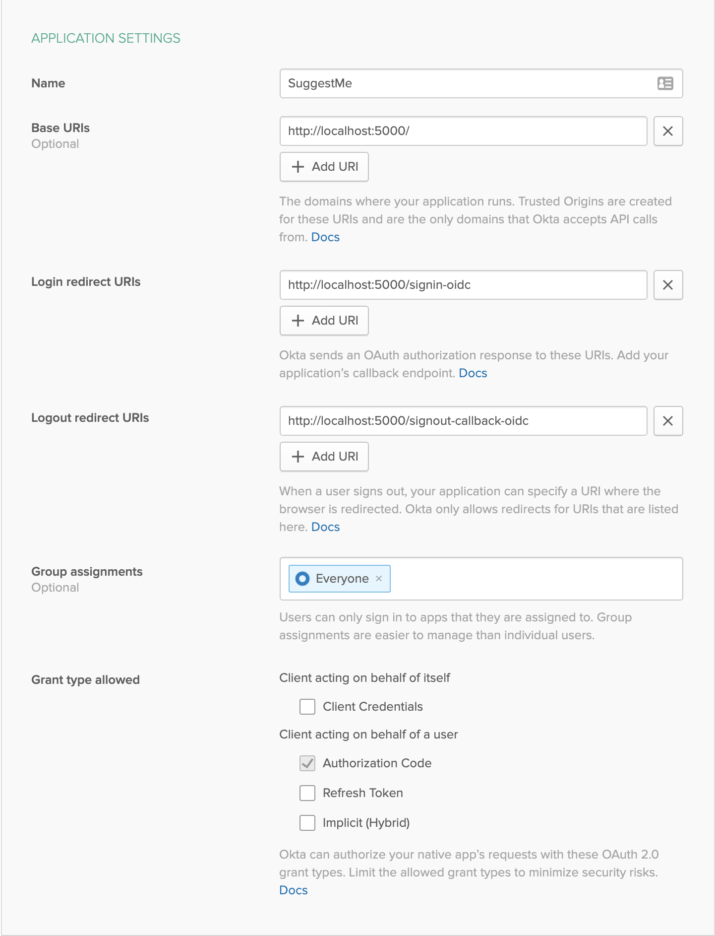 Okta App Settings