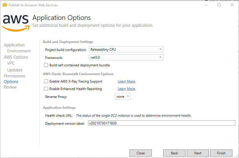 AWS Application Options