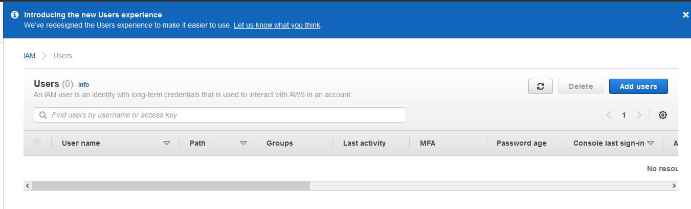 AWS IAM Users page