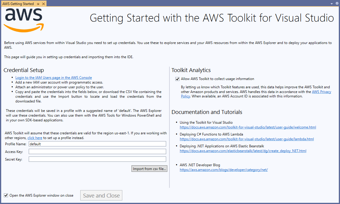 Visual Studios AWS login prompt