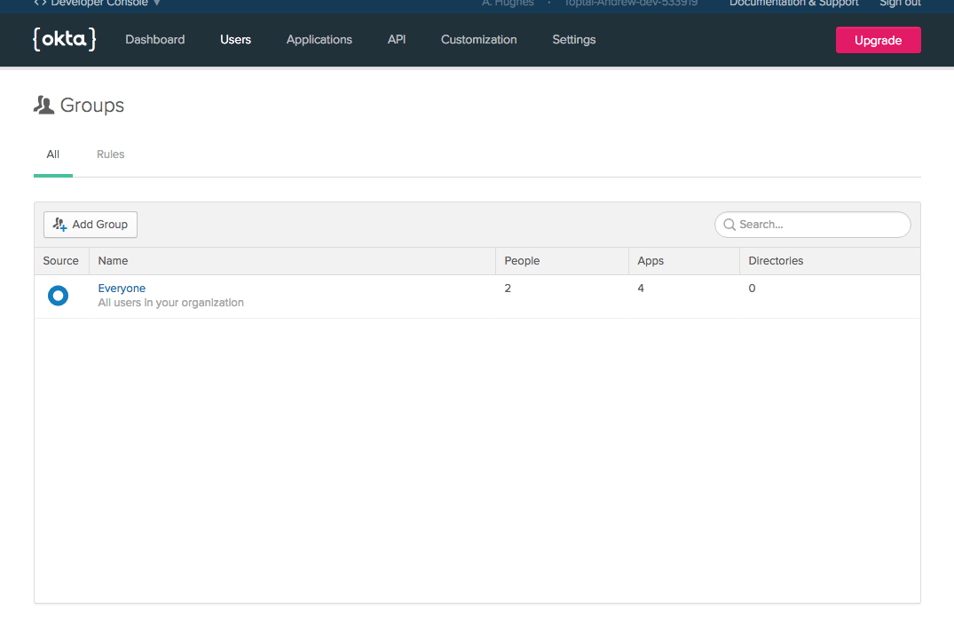 Okta Groups listing screenshot