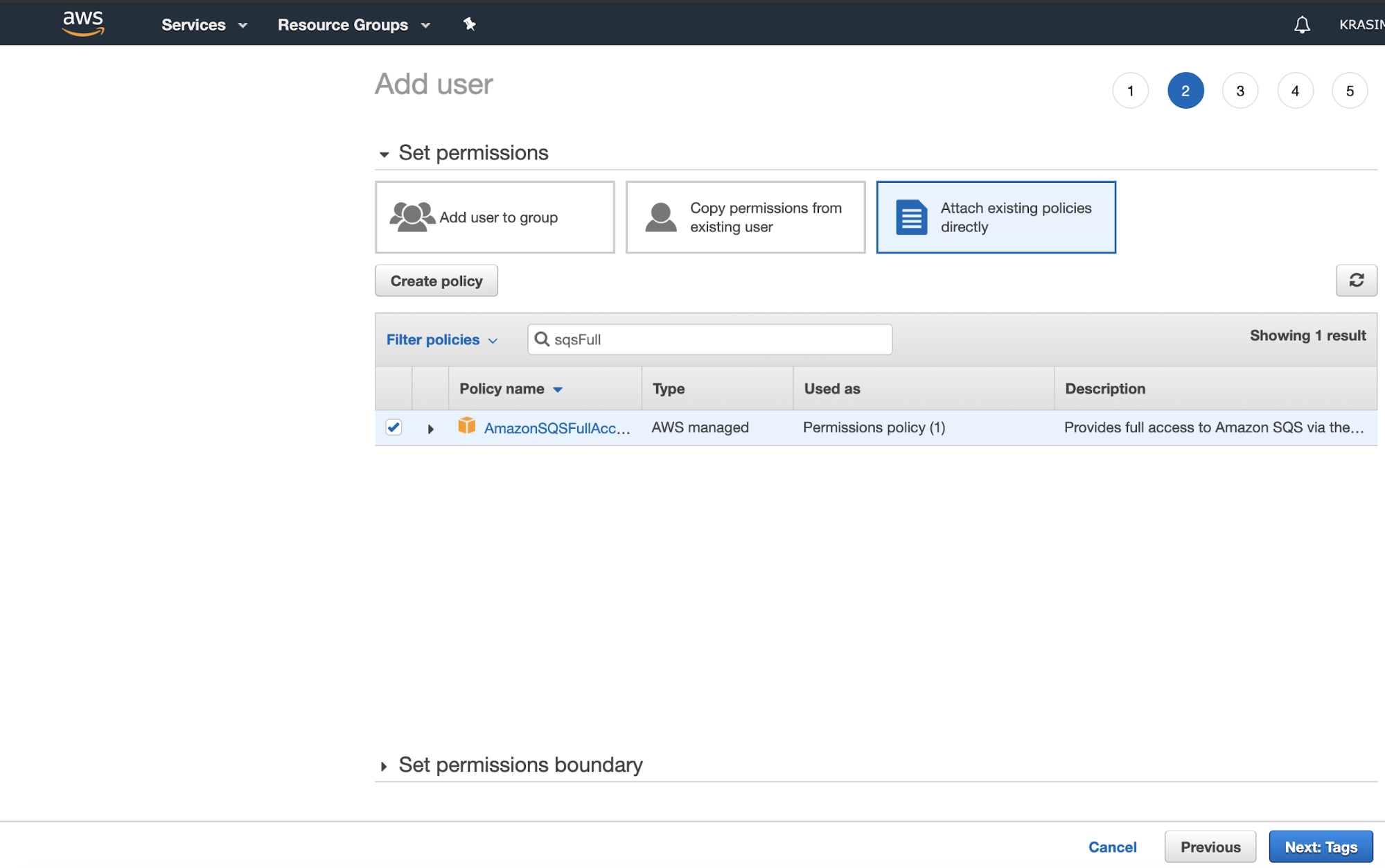 Attach existing policies