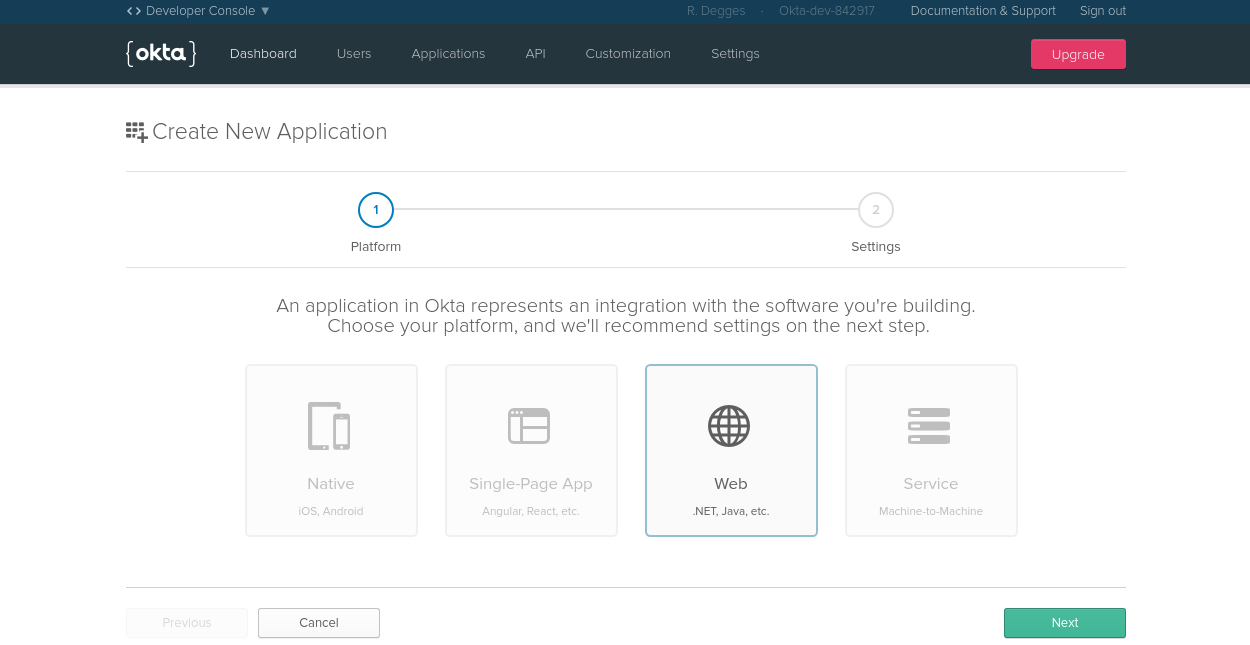 Okta create app web