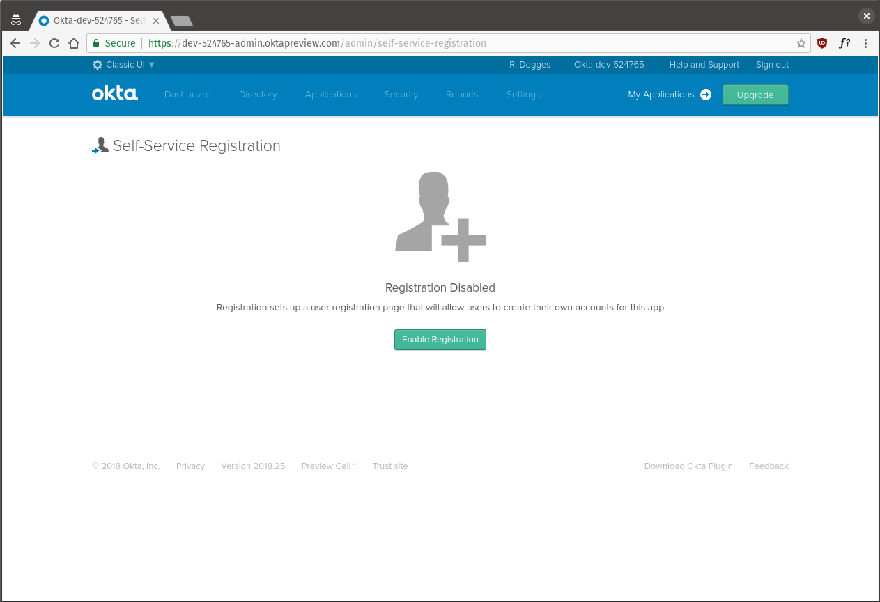 Okta enable registration