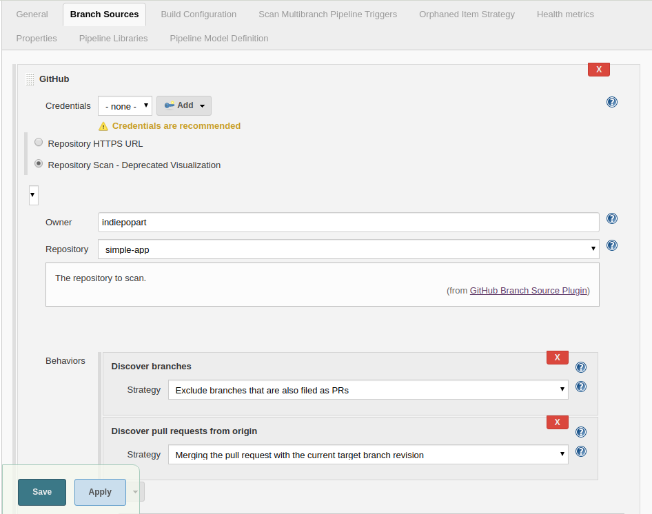 Jenkins branch source configuration screenshot