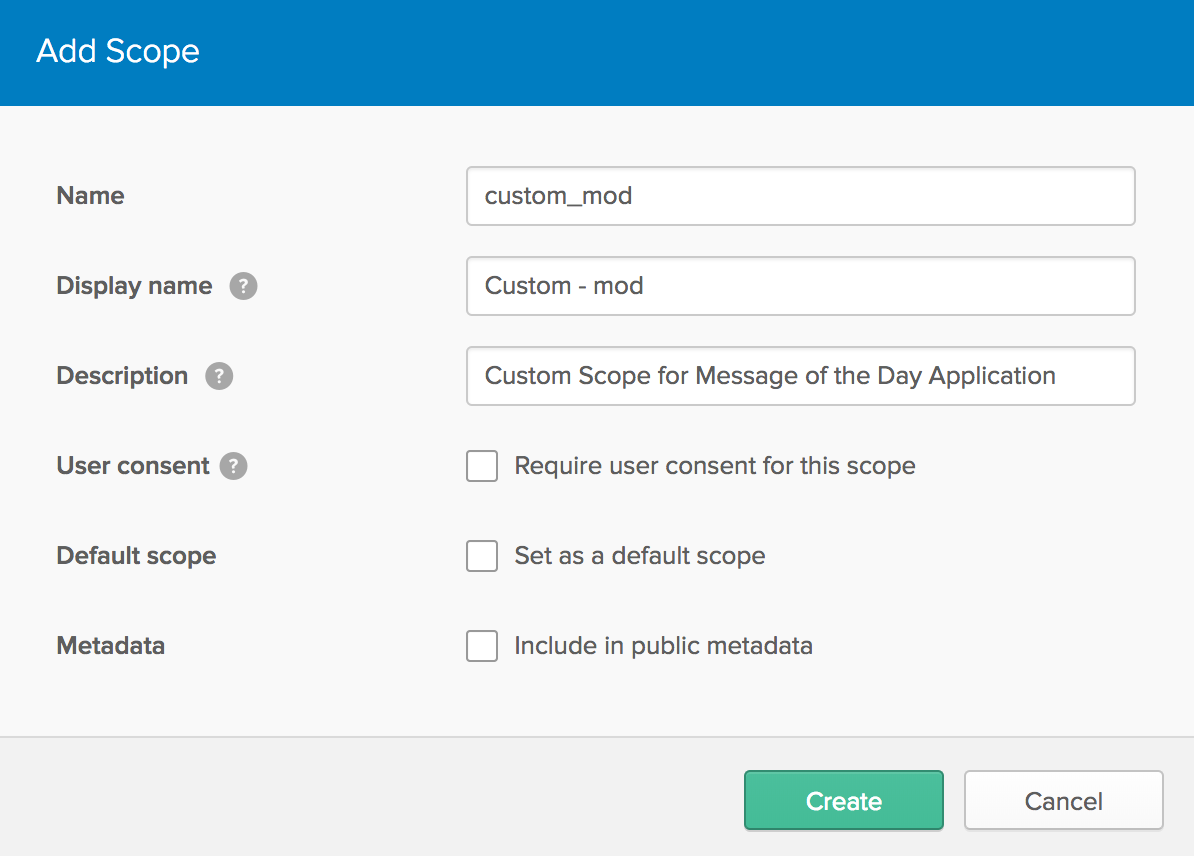 Create a custom scope in Okta Developer Console