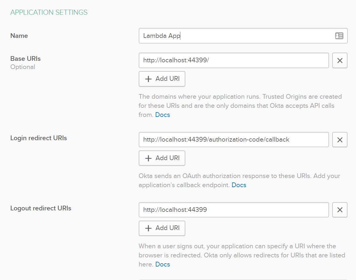 Okta app settings