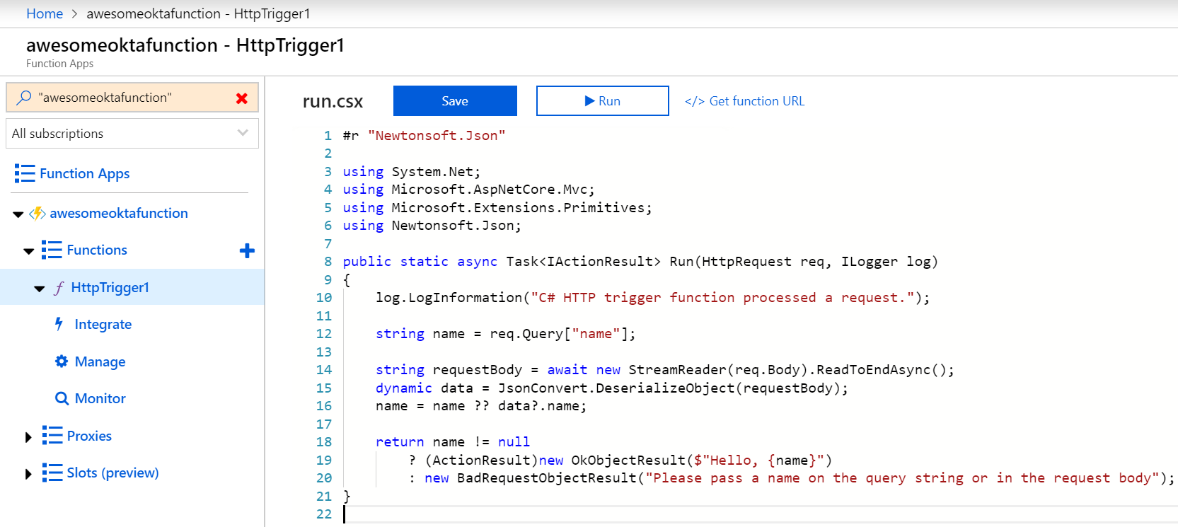 Default function code