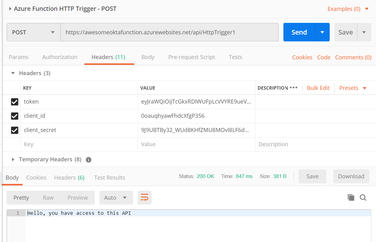 Call function with Postman