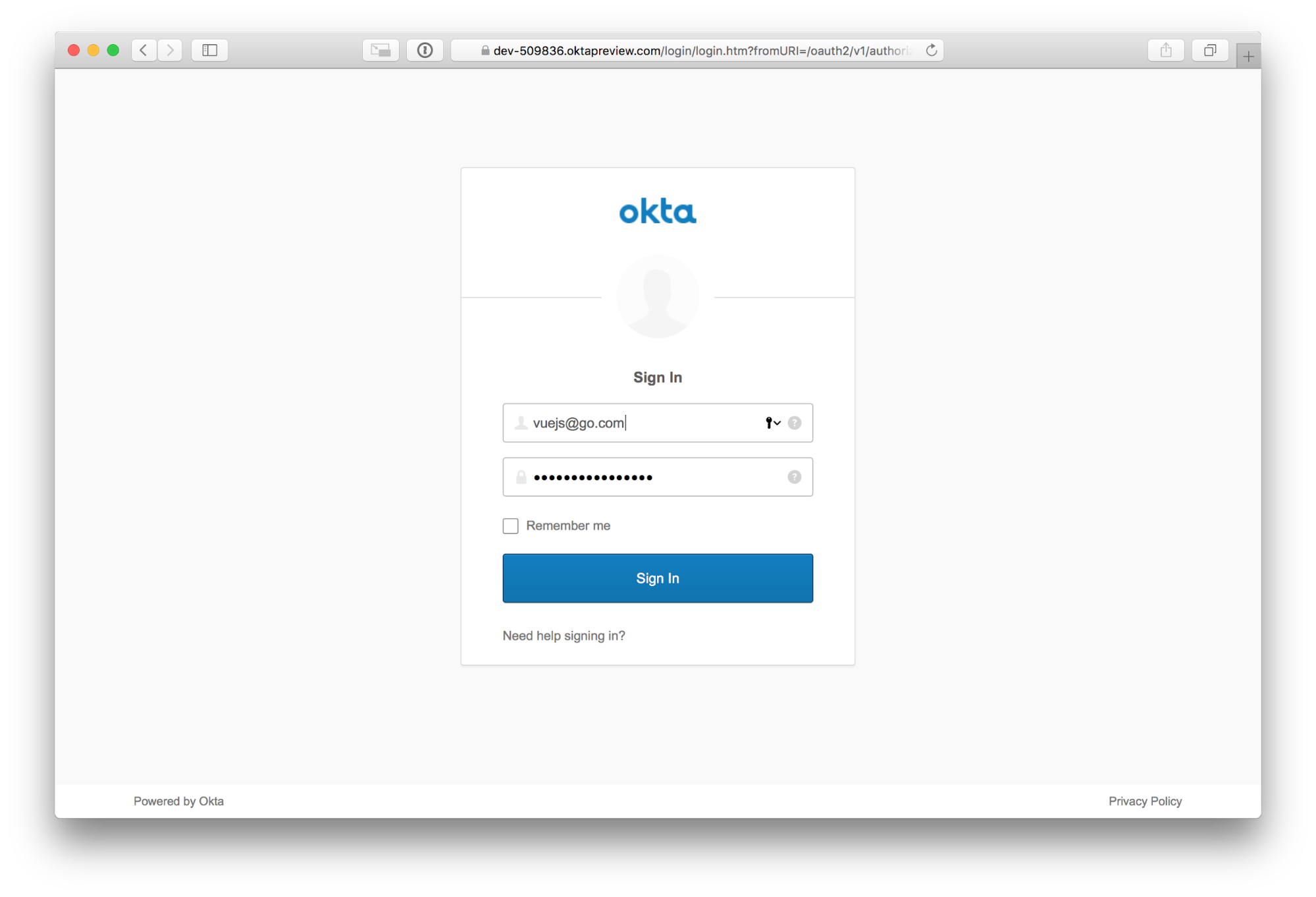 Okta sign-in