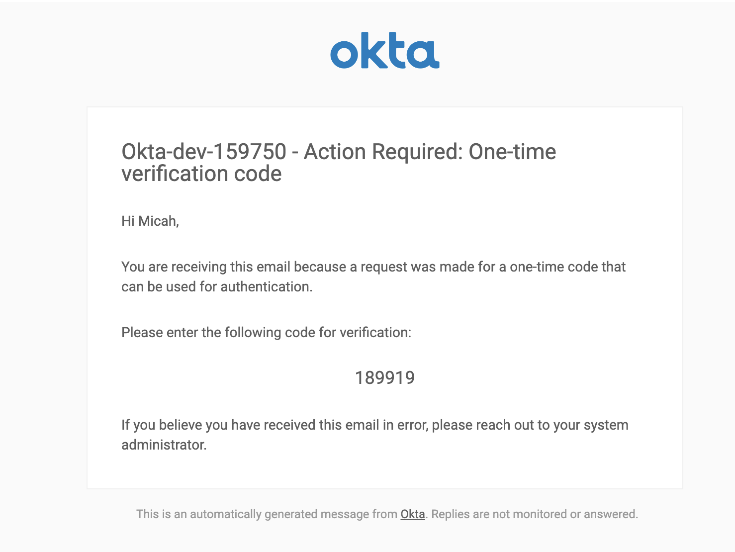 okta email