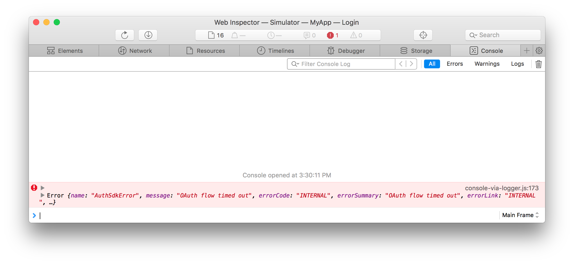 Web Inspector Error