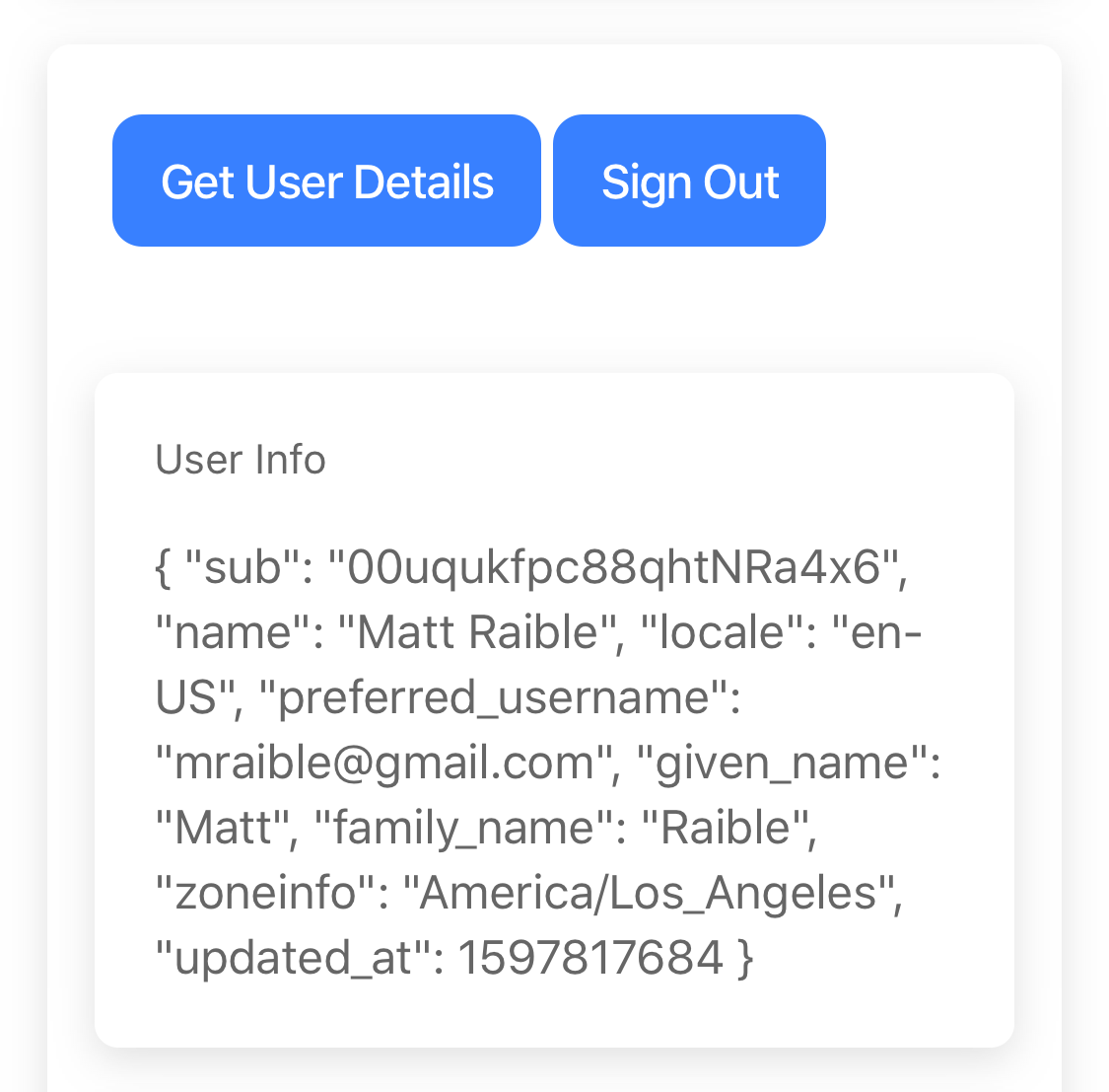 Google User Details in Simulator