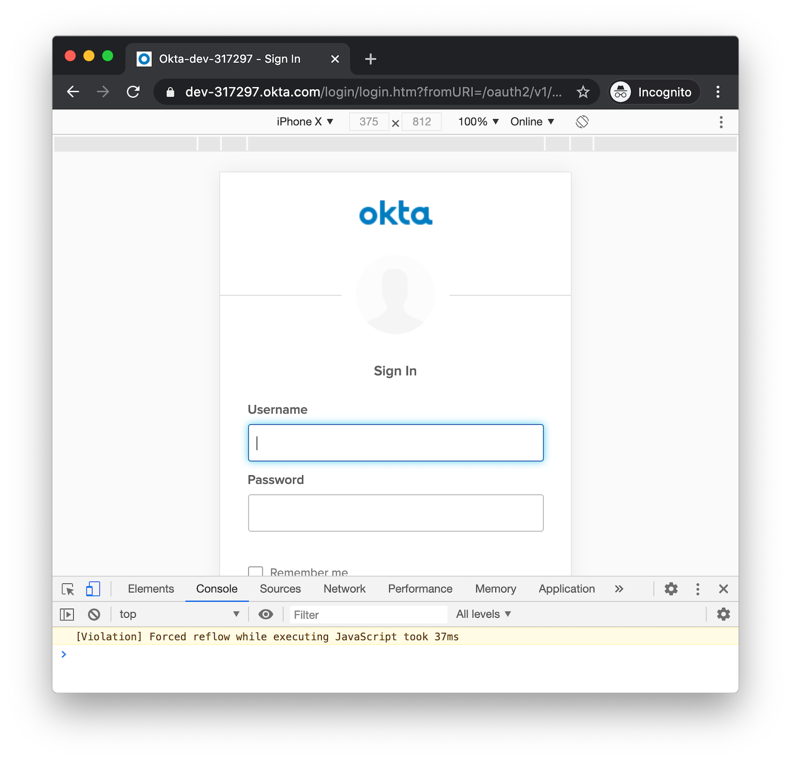 Okta Login Form