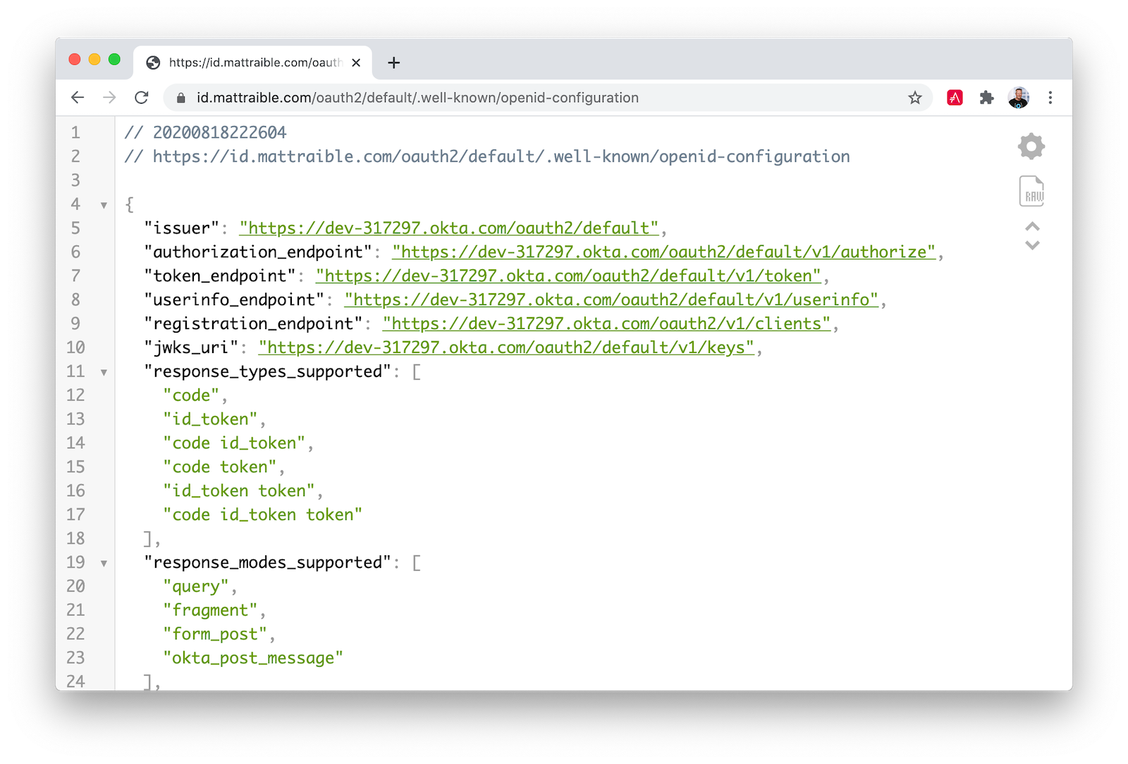 OIDC configuration endpoint JSON