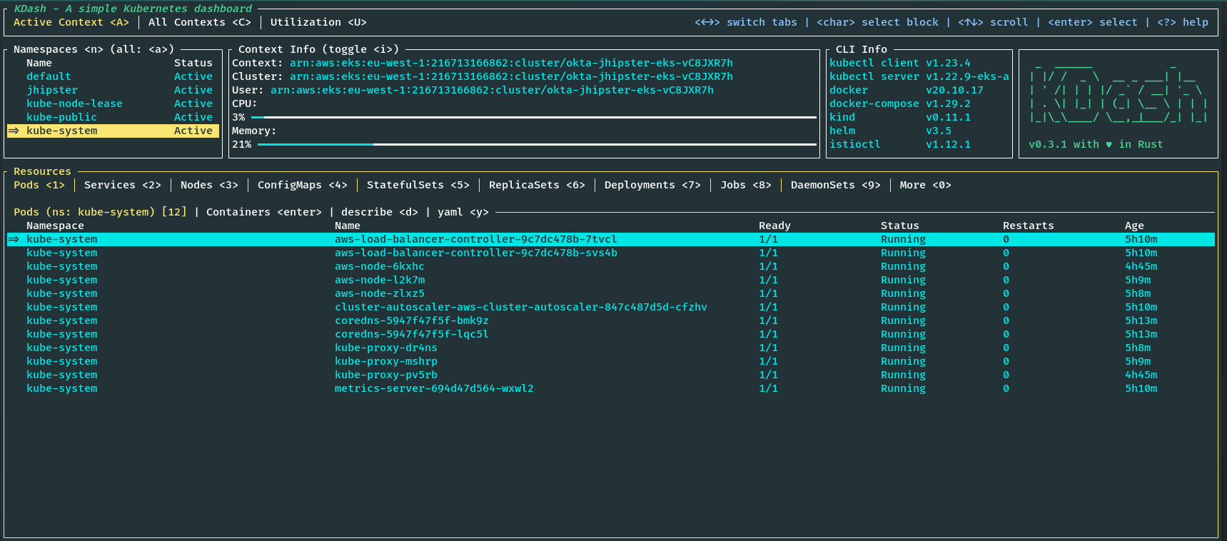 EKS cluster in KDash