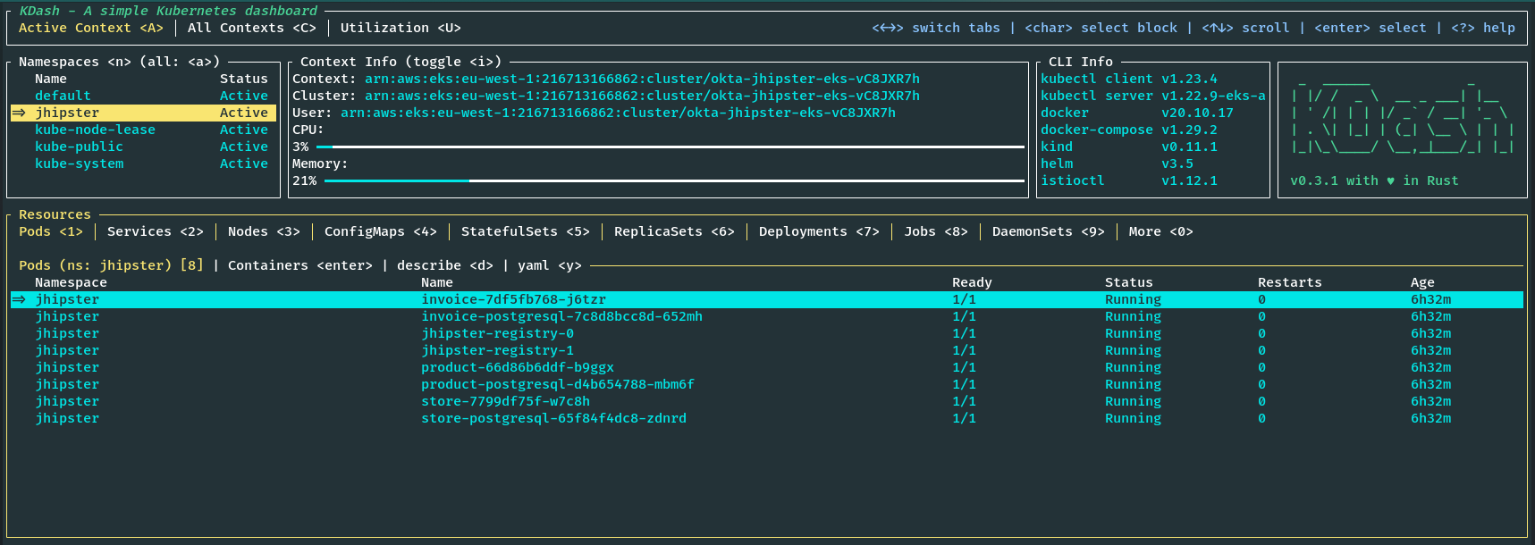 EKS cluster in KDash