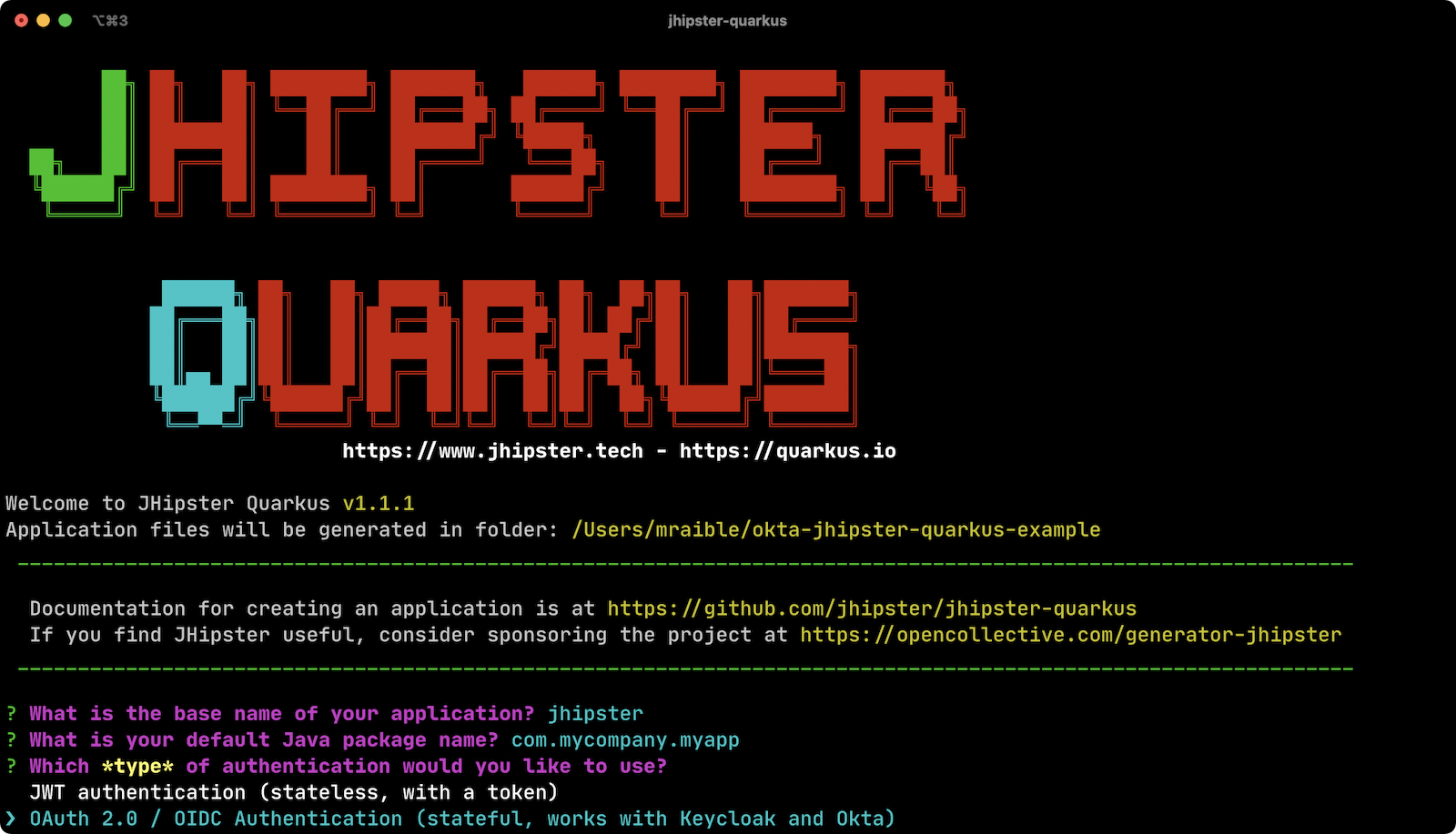 Generate JHipster Quarkus app