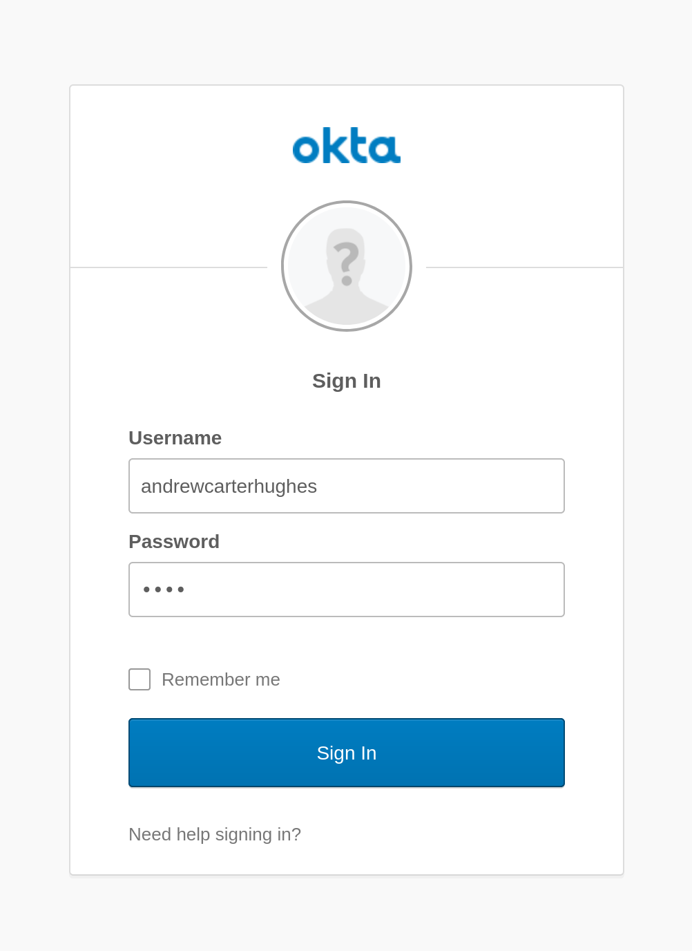 Okta Login Page