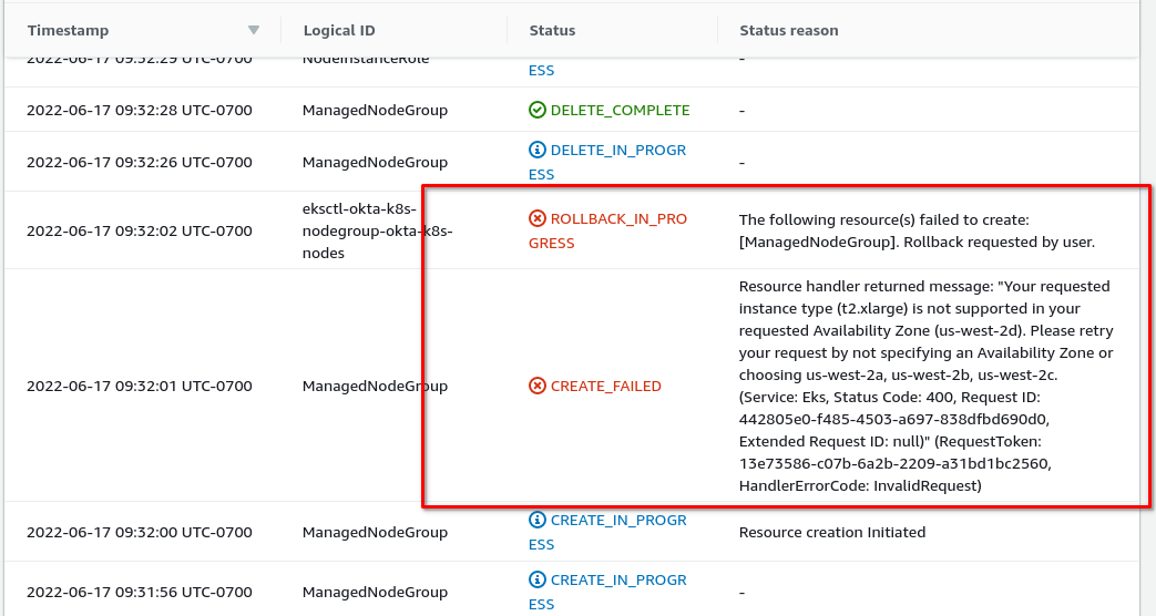 Node group create error