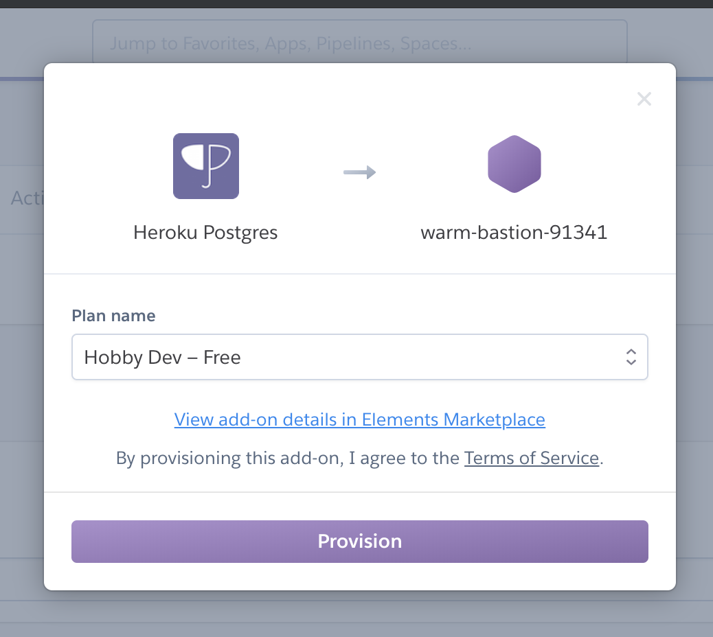 Choose the Hobby Dev plan