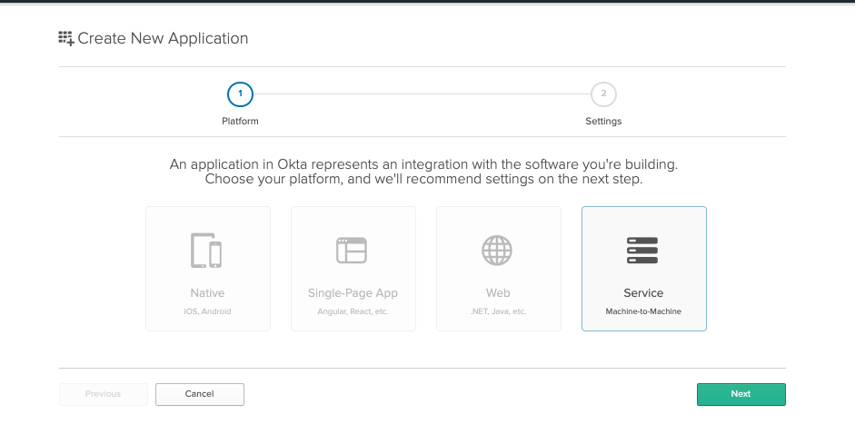 Okta app service screen