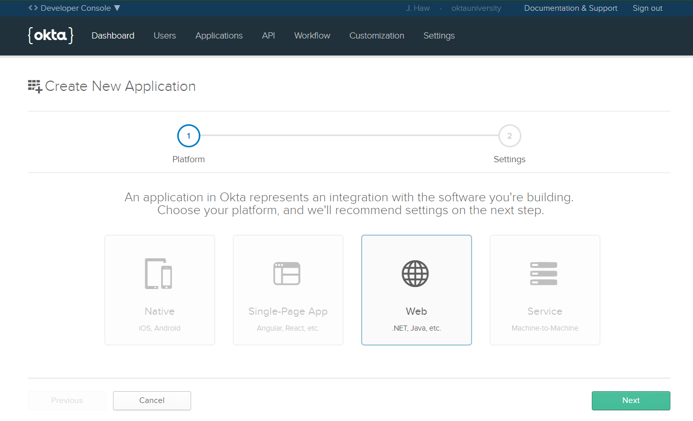 Okta add application