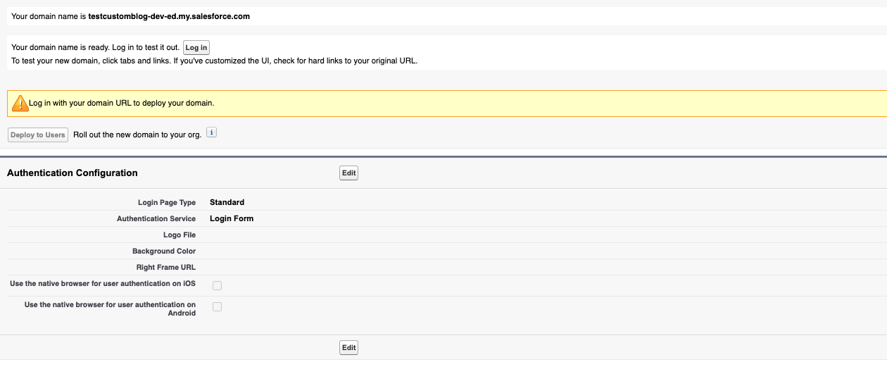 Salesforce domain screen