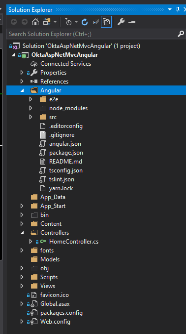 visual studio file structure angular