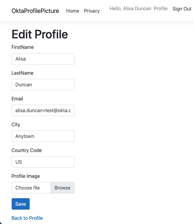 Edit profile form field.