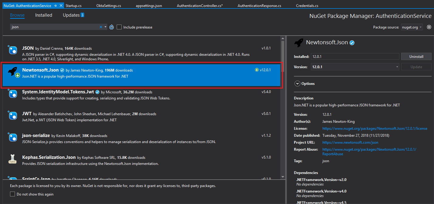 Install NewtonSoft JSON