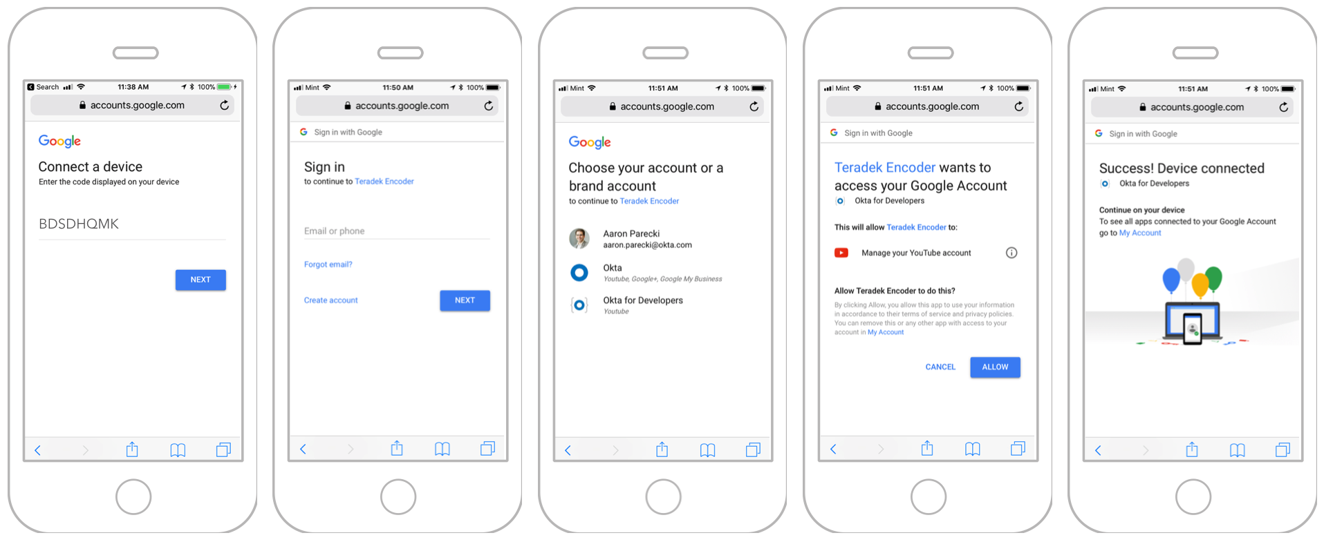 Device flow sequence on an iPhone