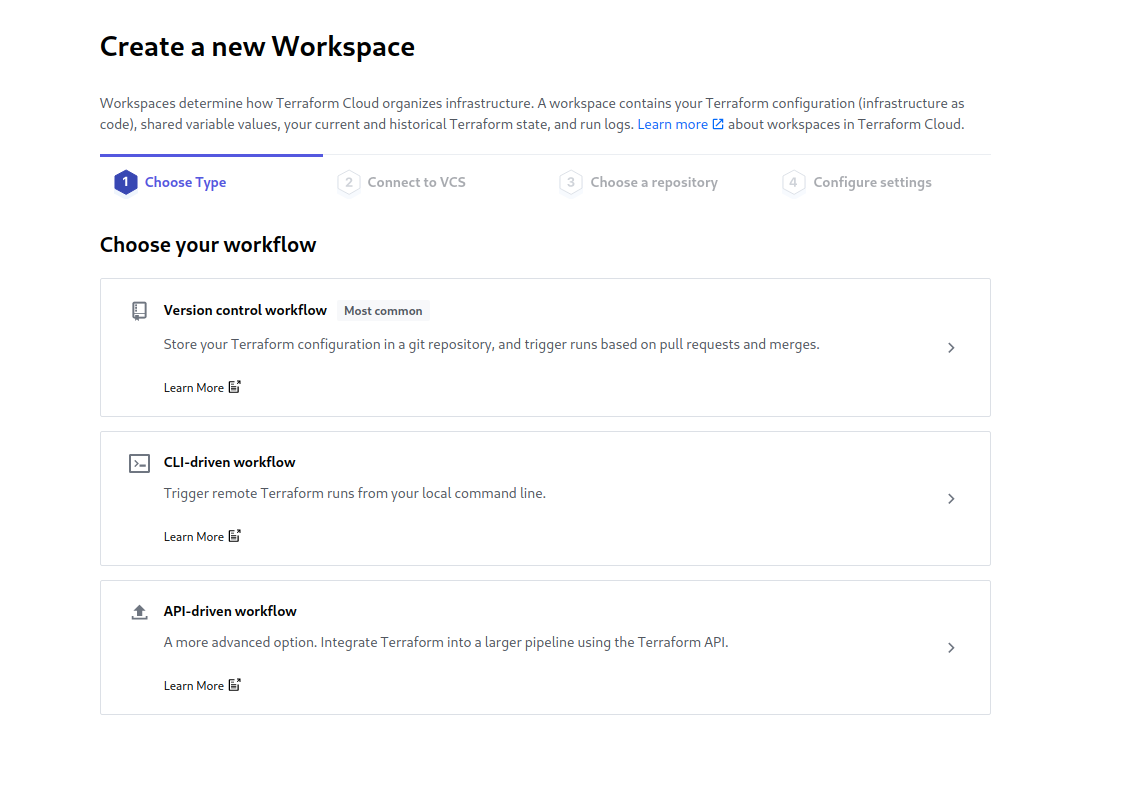 Create workspace using Terraform Cloud