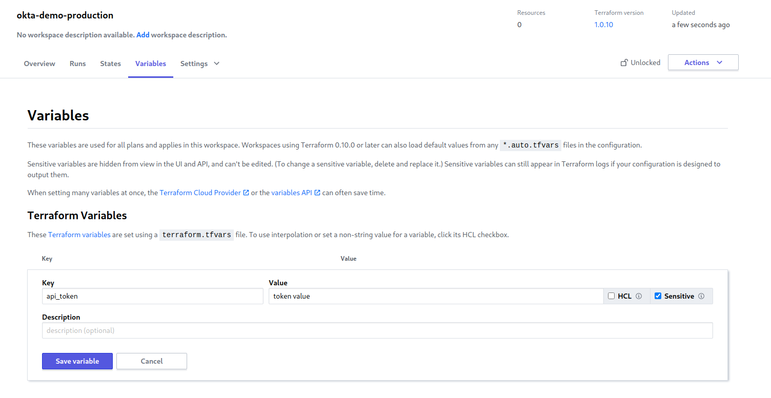 Terraform Cloud set variables