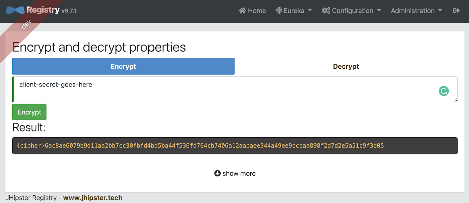 JHipster Registry Encrypt Feature