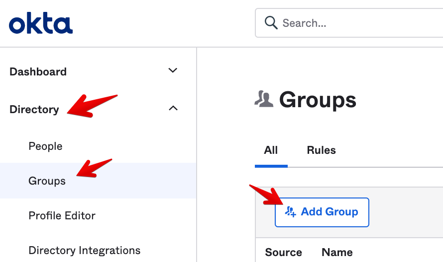 Okta Admin Console - Add Group