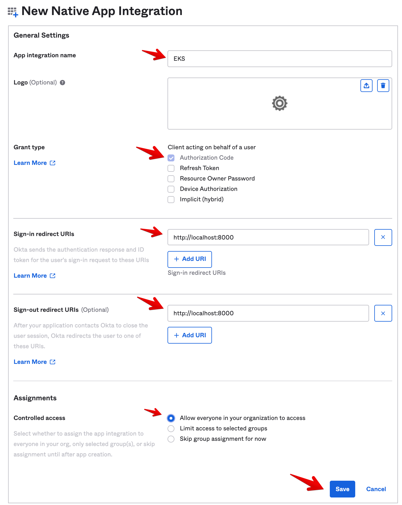 Okta Admin Console - App Configuration