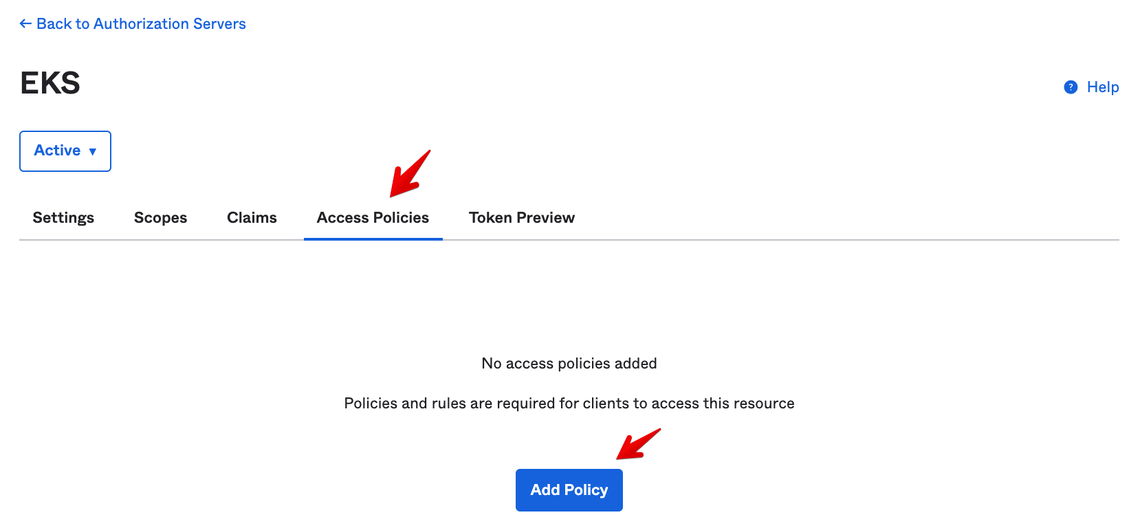 Okta Admin Console - Authorization Server - Access Policies Tab