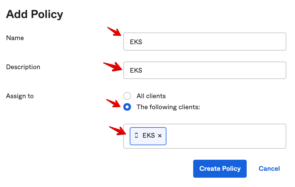 Okta Admin Console - Authorization Server - Add Policy