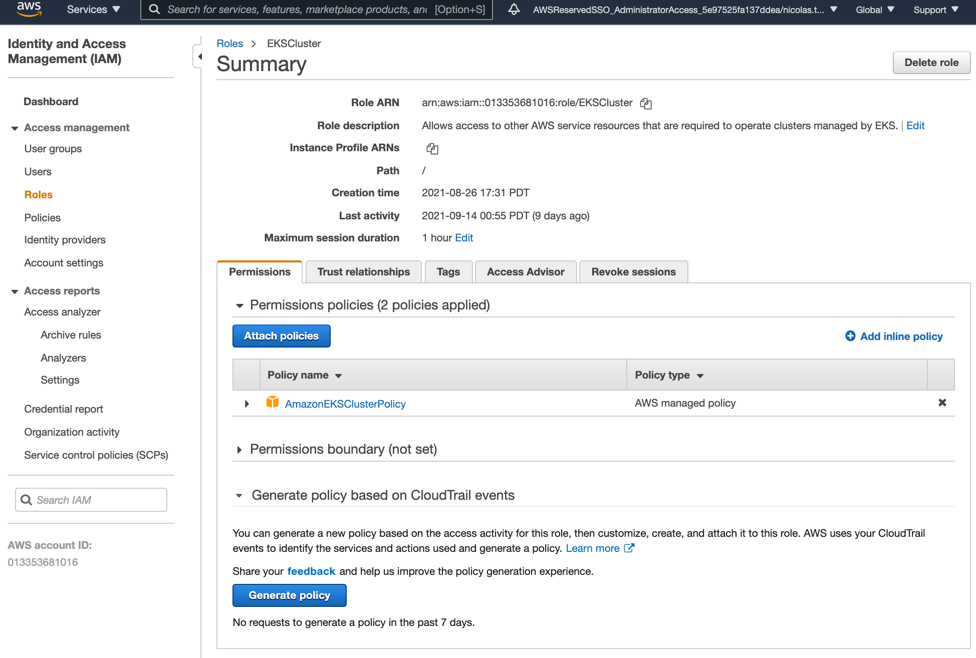 AWS EKSCluster Role View