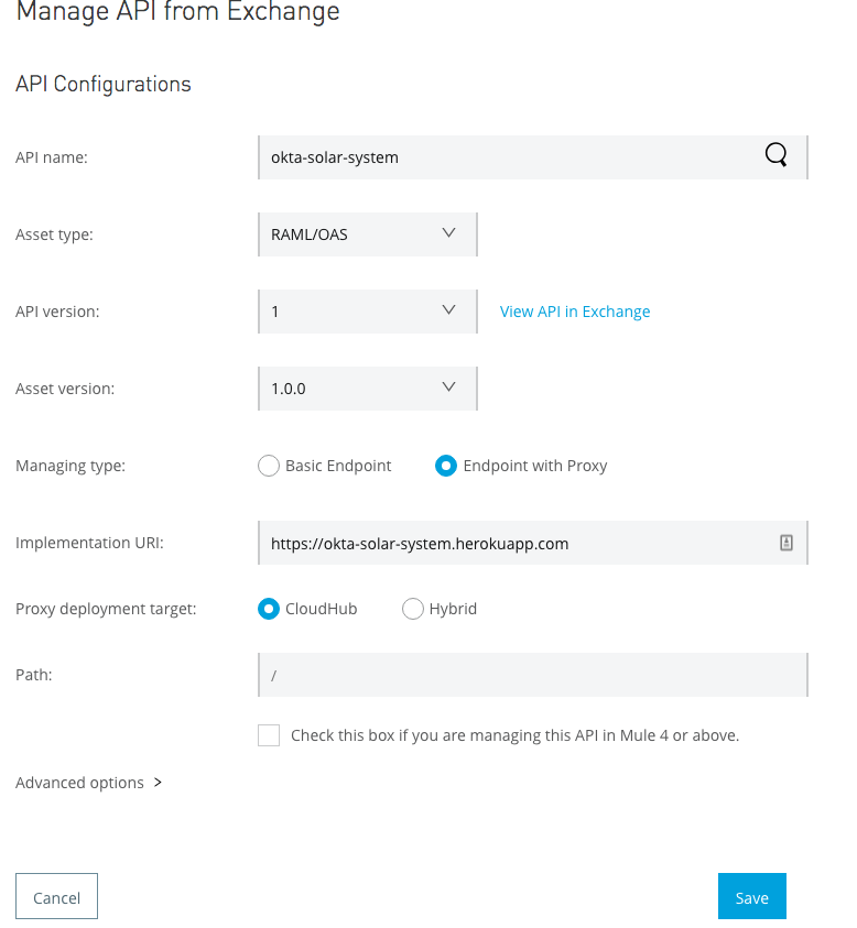 Mulesoft Manage API from Exchange