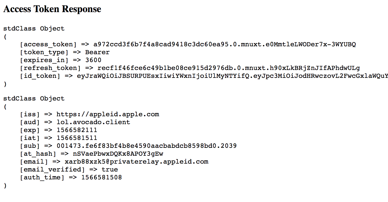 Tokens retrieved from Apple