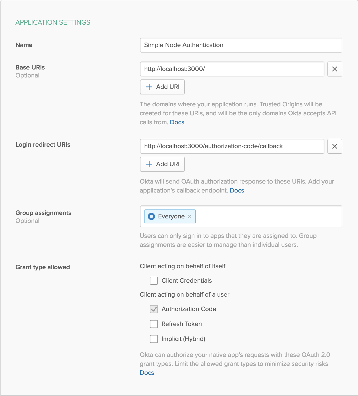 Okta Create Web App Settings